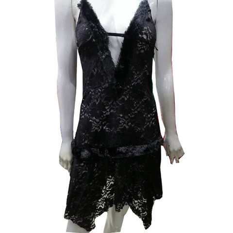 Women velet Net Furr Lace Embroidery Lingerie Two Piece Night Dress Lingerie Set
