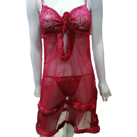 Women Net Lace Embroidery Lingerie Two Piece Night Dress Lingerie Set