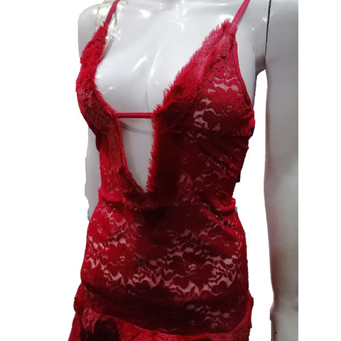 Women velet Net Furr Lace Embroidery Lingerie Two Piece Night Dress Lingerie Set