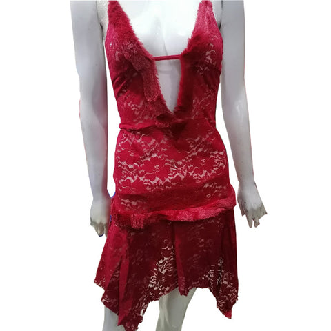 Women velet Net Furr Lace Embroidery Lingerie Two Piece Night Dress Lingerie Set