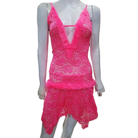 Women velet Net Furr Lace Embroidery Lingerie Two Piece Night Dress Lingerie Set